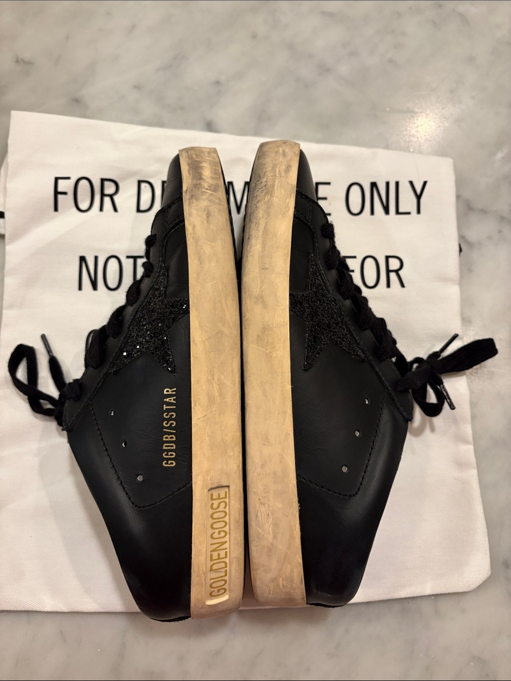 Golden Goose Black Leather Superstar Sneakers with Glitter Star - Picture 5 of 5
